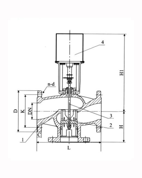 VB7000系列電動二通調節(jié)閥畫線圖